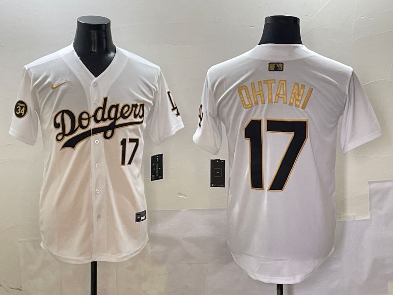 Men Los Angeles Dodgers #17 Ohtani White Black Gold Game Nike 2025 MLB Jersey style 17->los angeles dodgers->MLB Jersey